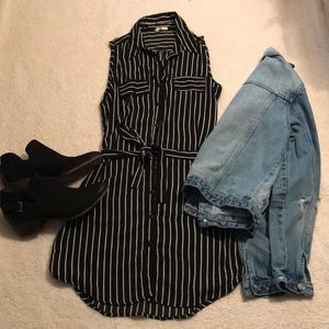 Striped Button Down Sleeveless Shirt Dress